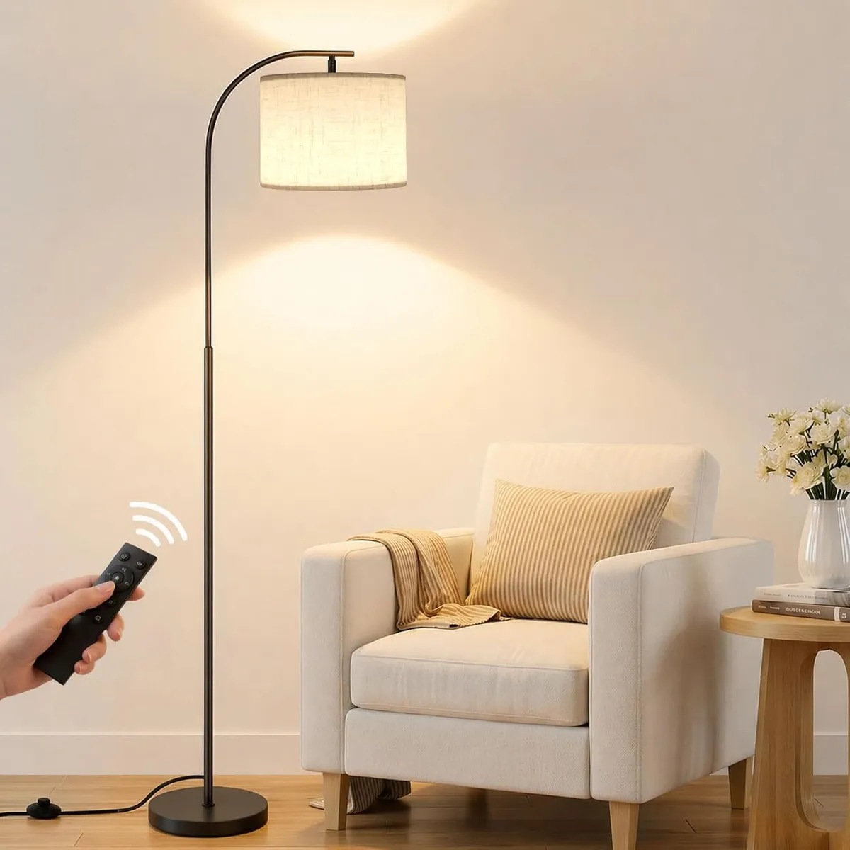 SIBRILLE Floor Lamp with Linen Shade, Arc Dimmable.jpg
