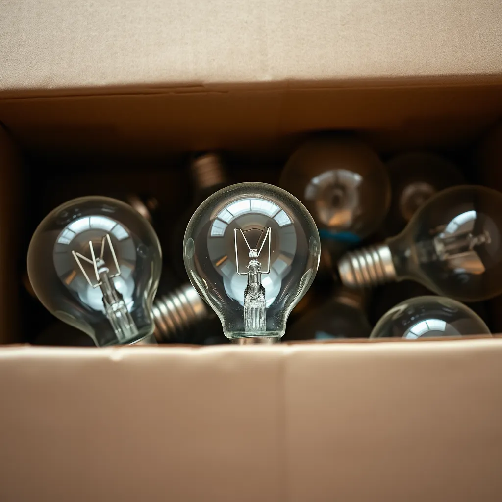 A collection of old halogen lamps gathered for disposal.
