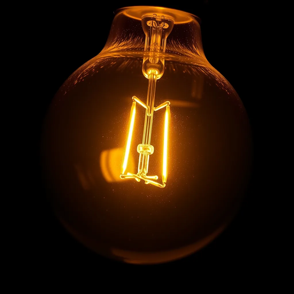 Close up view of a hot orange filament inside a halogen lamp.