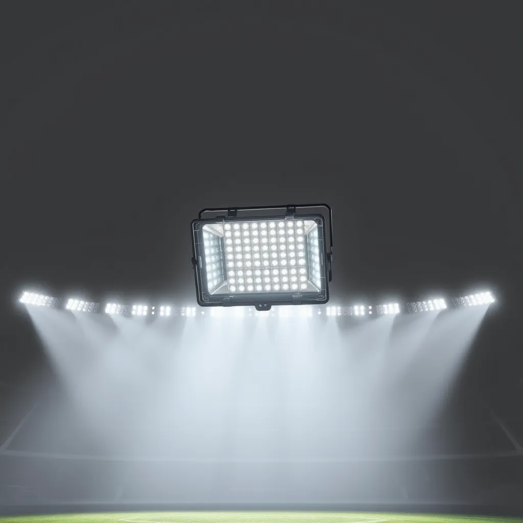 A high-power floodlight fixture used for stadium and sports lighting.