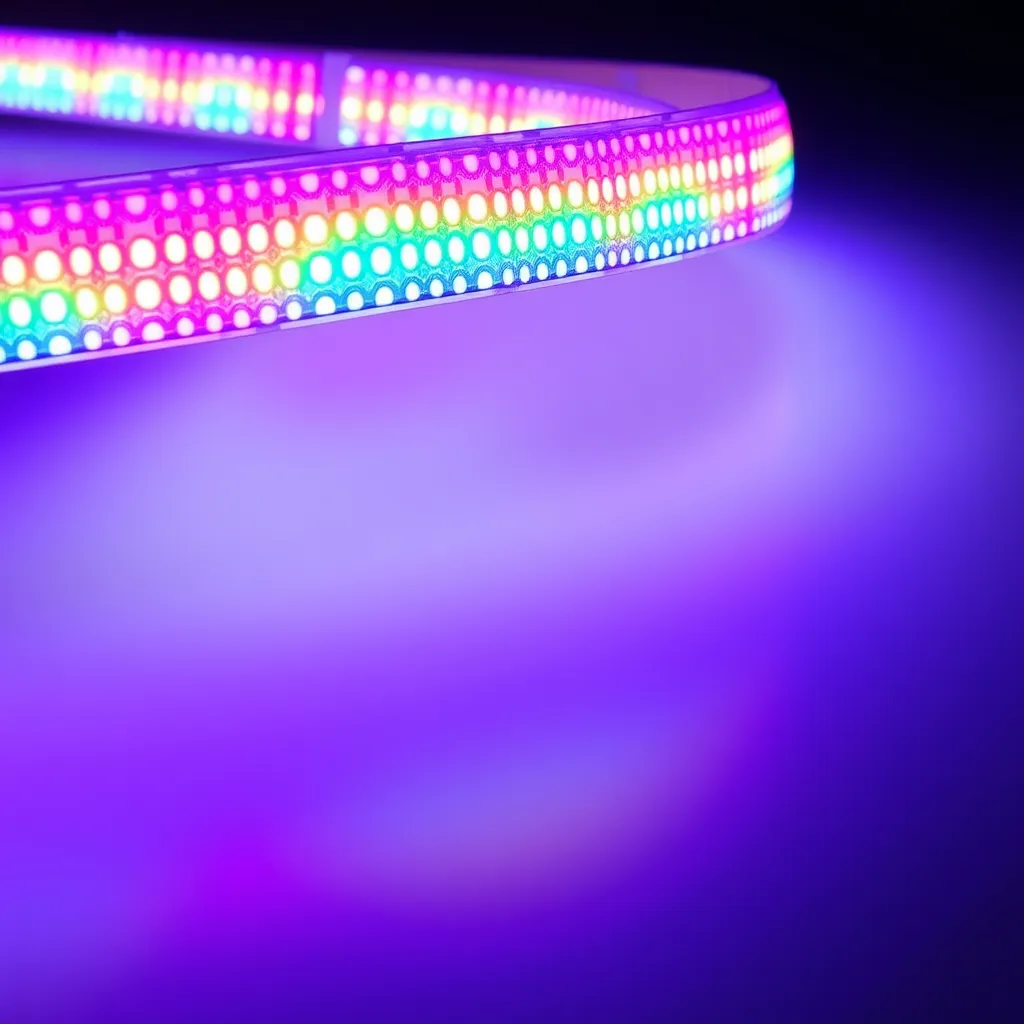An addressable LED light strip showing a dynamic, multi-color flow effect.
