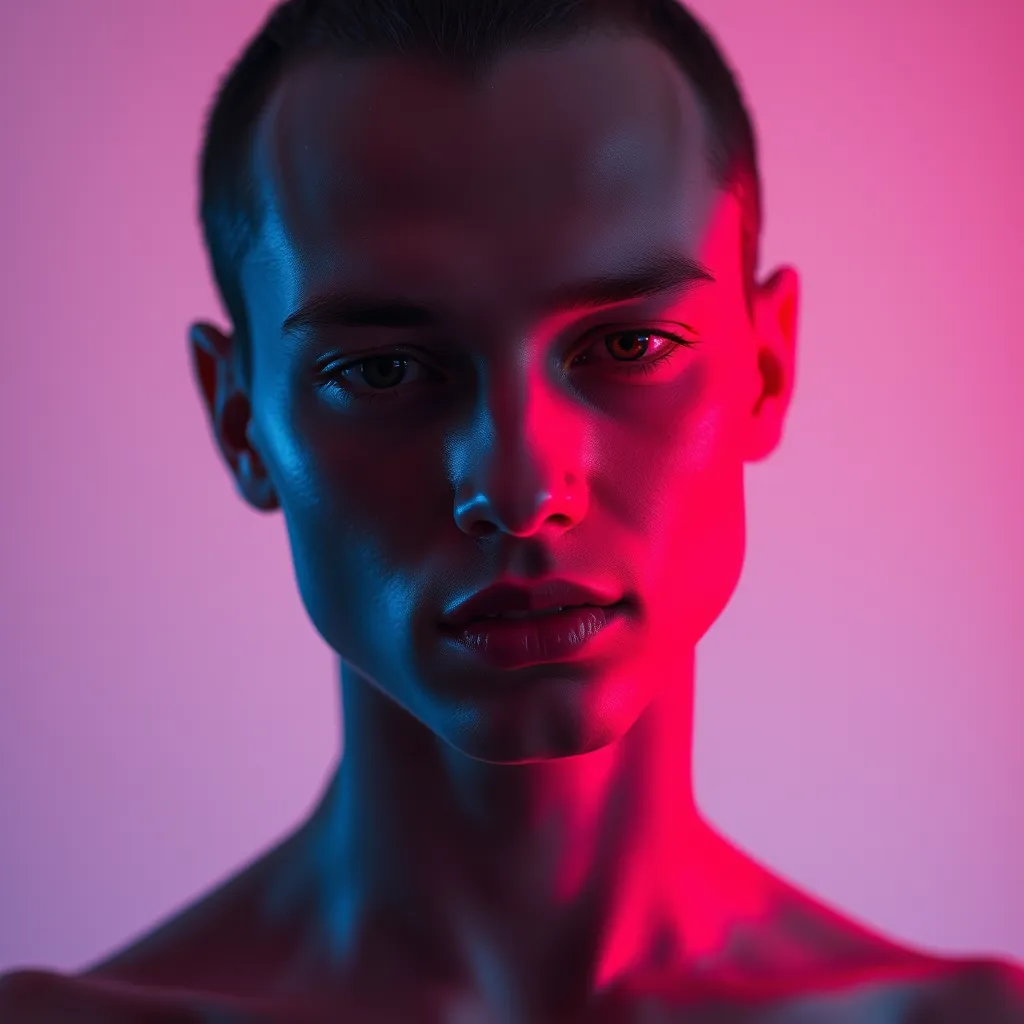A beam of bright red therapeutic light hitting smooth skin on a white background.