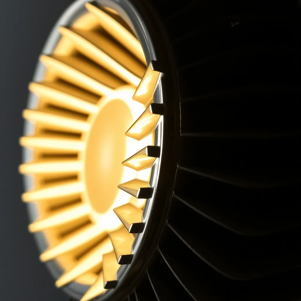 Detailed view of aluminum heat sink fins on an LED sports light