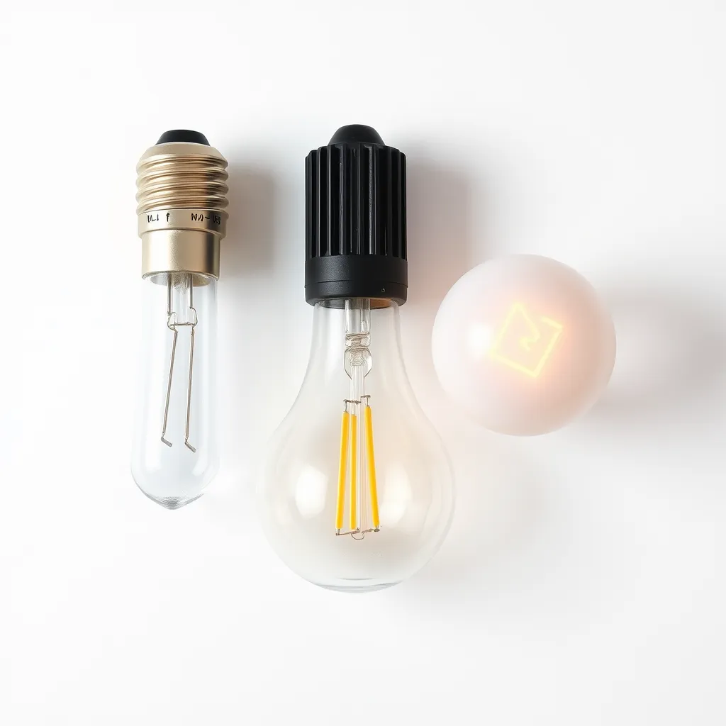 A collection of three various LED bulb shapes arranged on a clean white surface.
