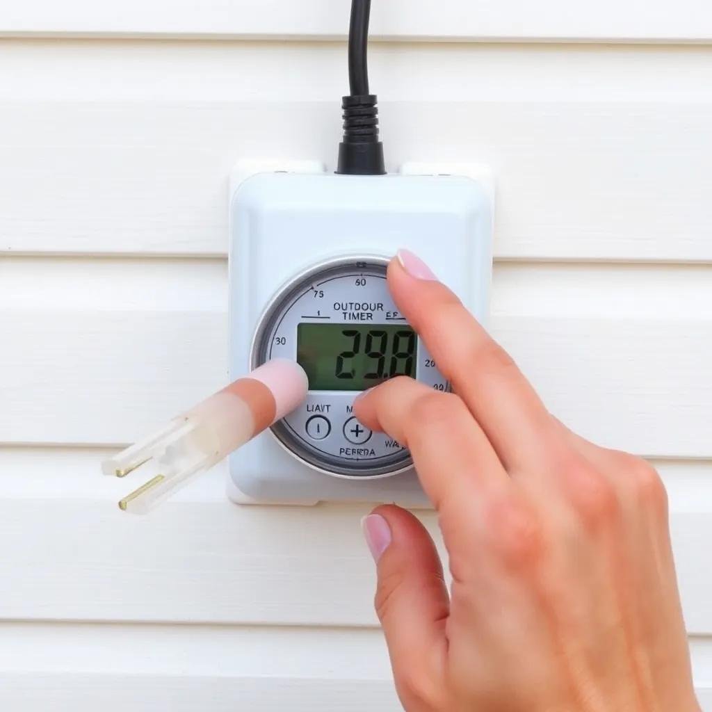 A person configuring a smart plug for outdoor holiday lighting
