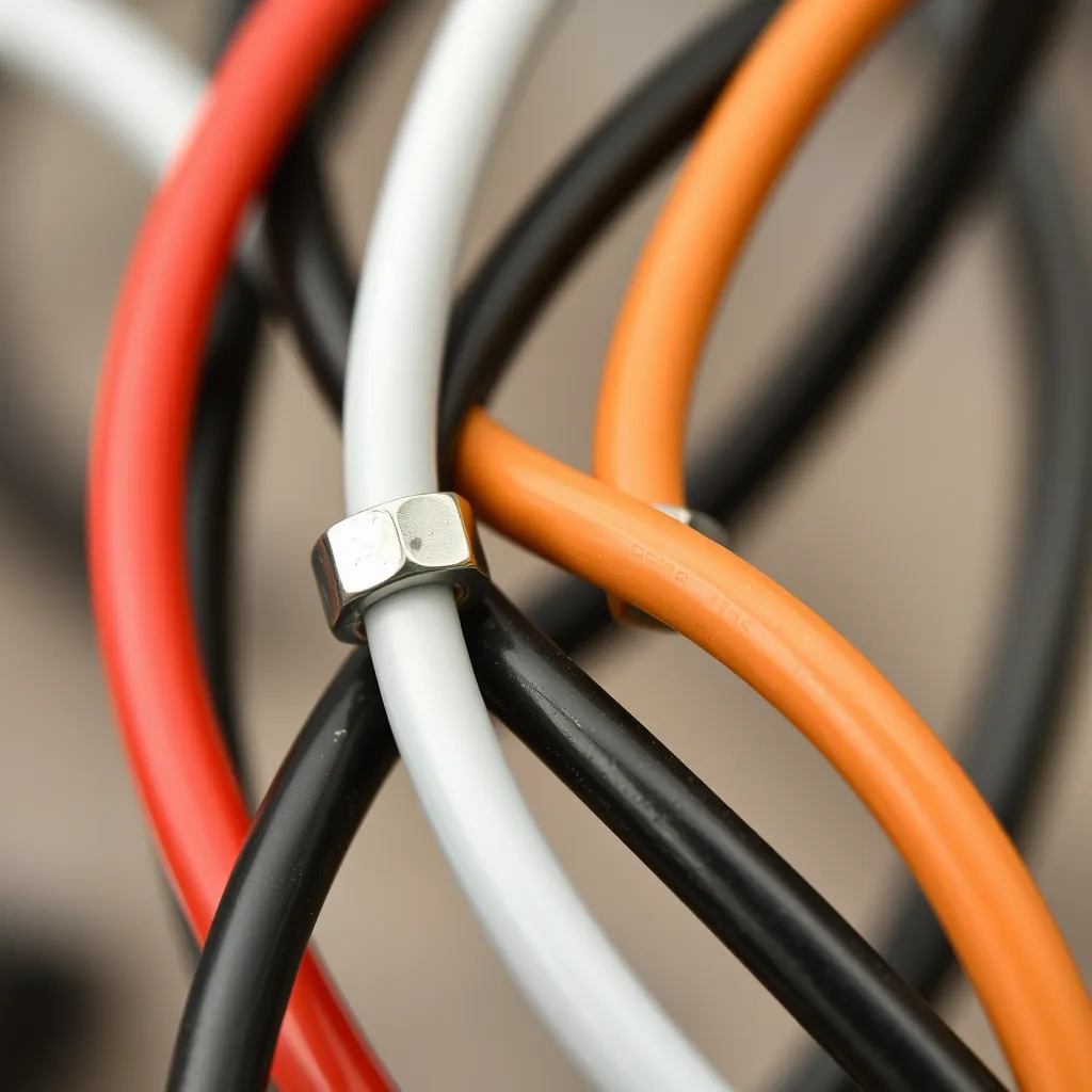 Detailed view of properly connected electrical wires with orange wire nuts