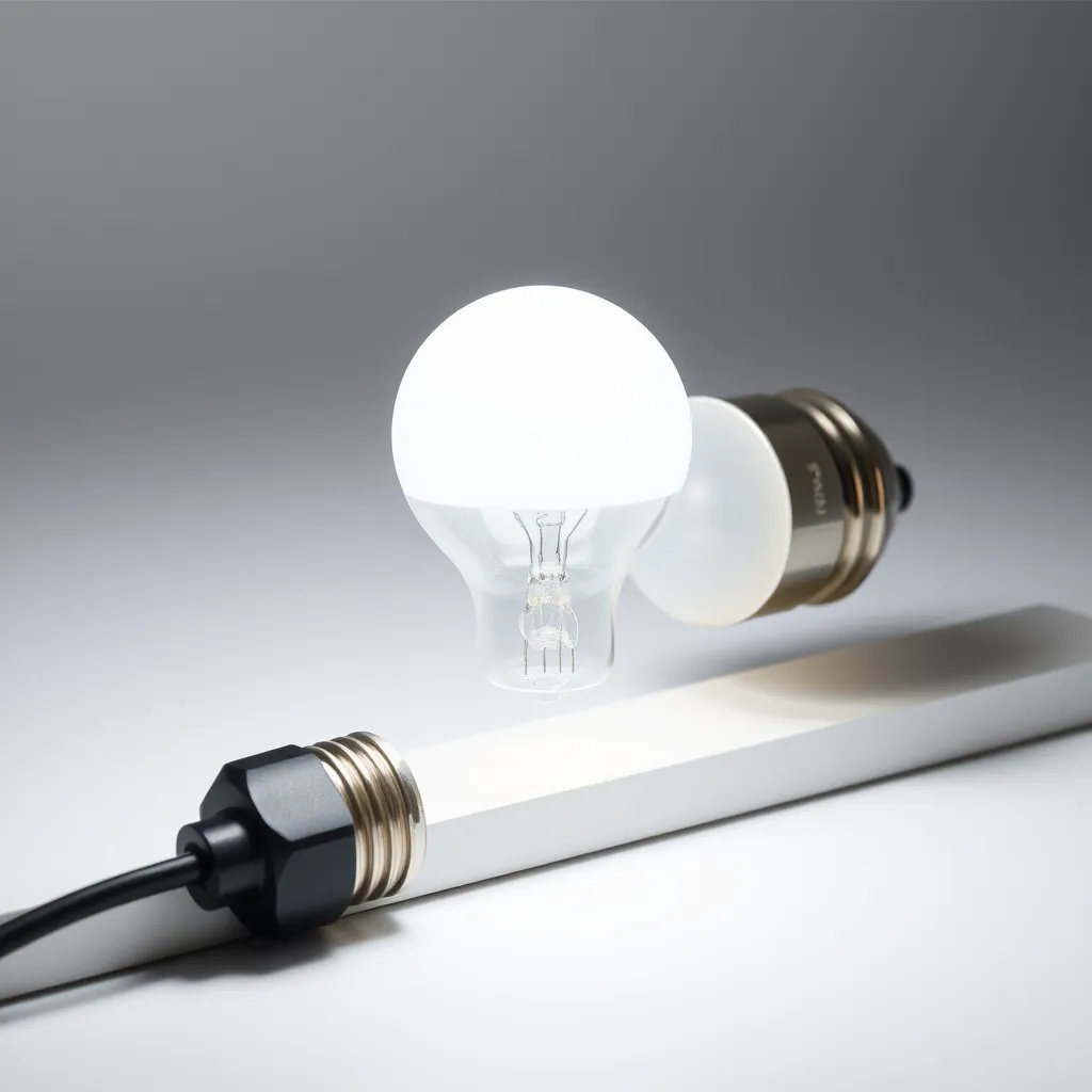 A modern smart LED bulb screwed into a lamp socket.