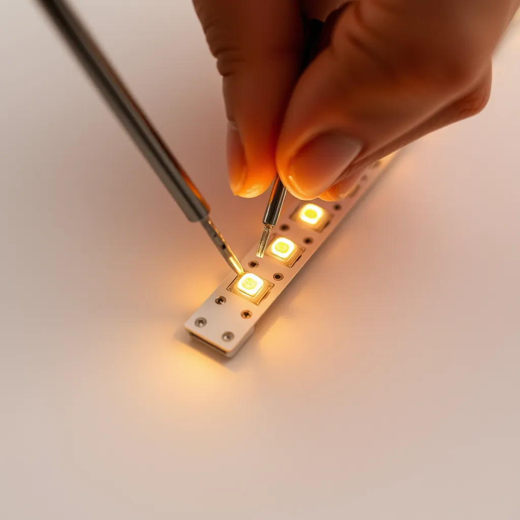 Technician performing power injection on a long LED strip run