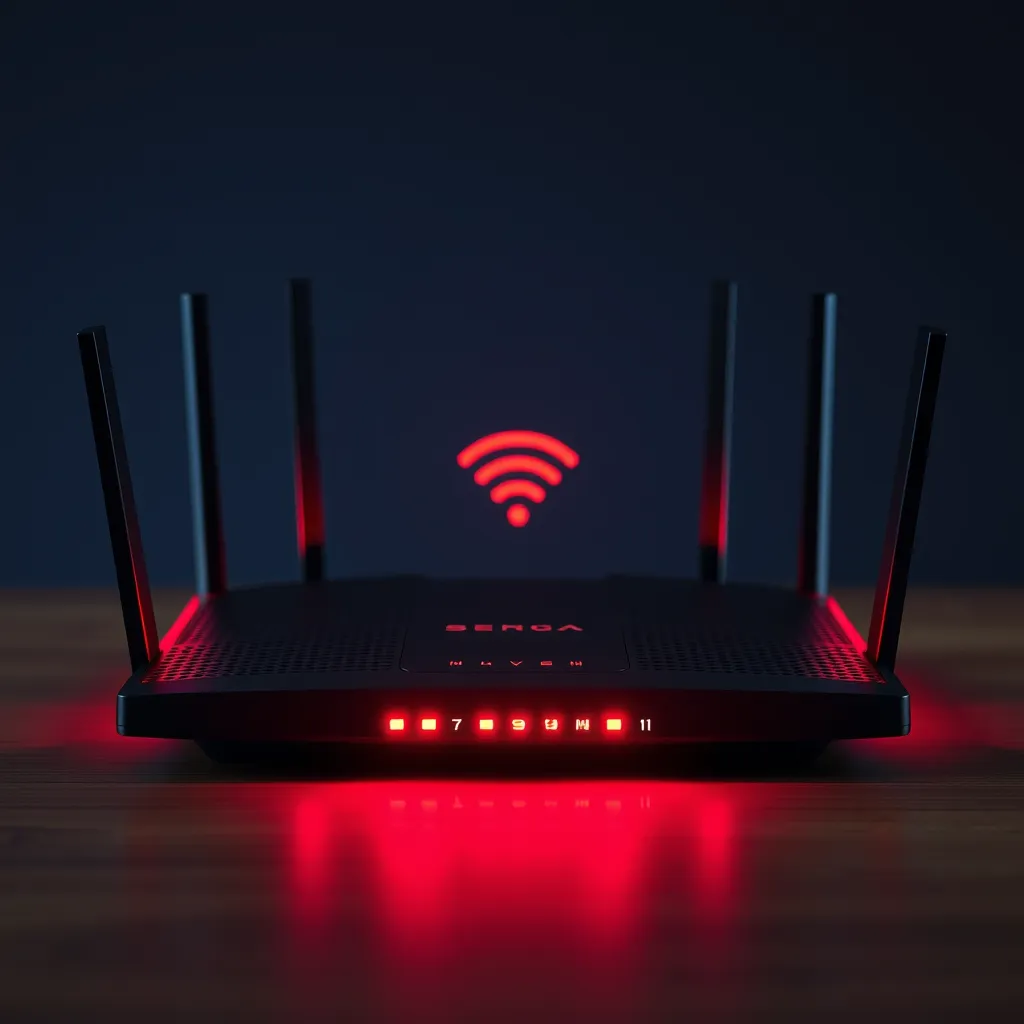 A modern wireless router indicating strong signal strength in a home environment