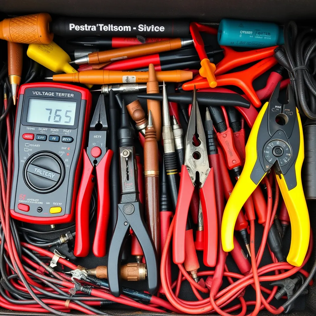 Essential tools for ceiling light installation on a wooden surface
