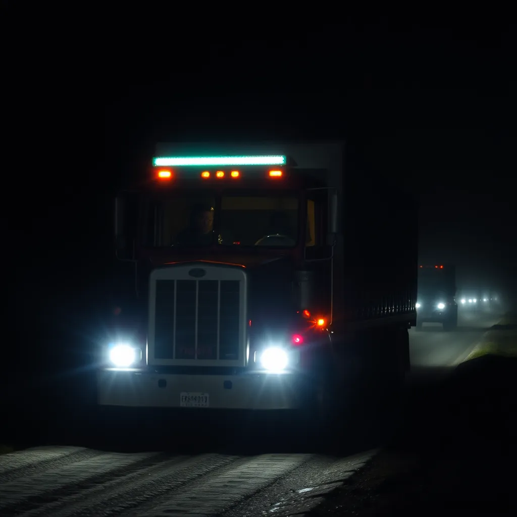 LED light bar illuminating a dark forest trail at night