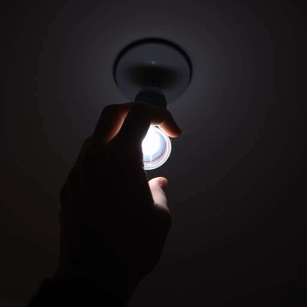 A person's hand positioning a slim LED fixture into a circular cutout in the ceiling.