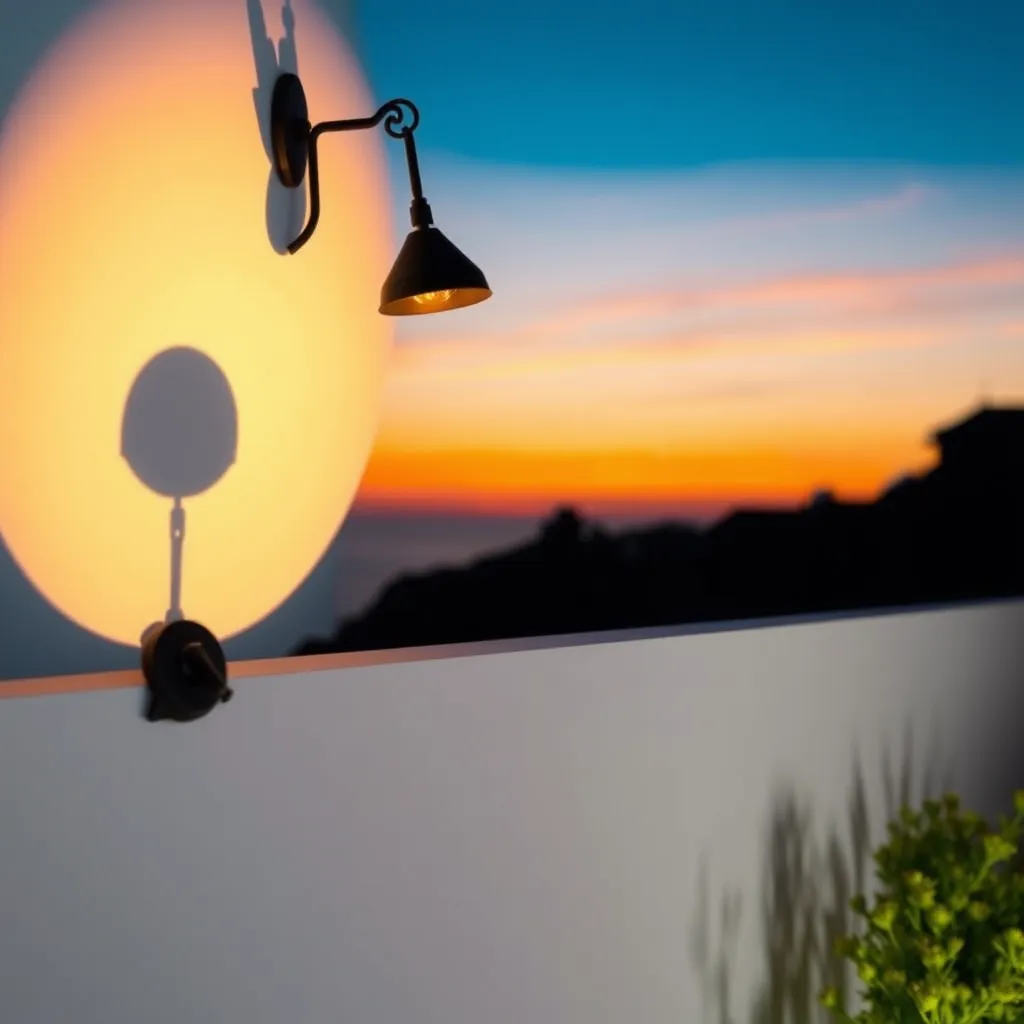 A sunset projection lamp creating a circular warm orange light on a plain wall.