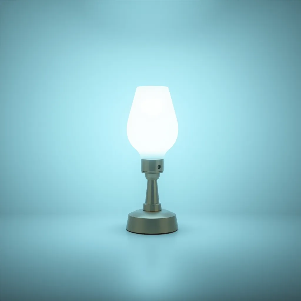 A small frosted glass desk lamp diffusing a warm rose gold light on a minimalist surface.