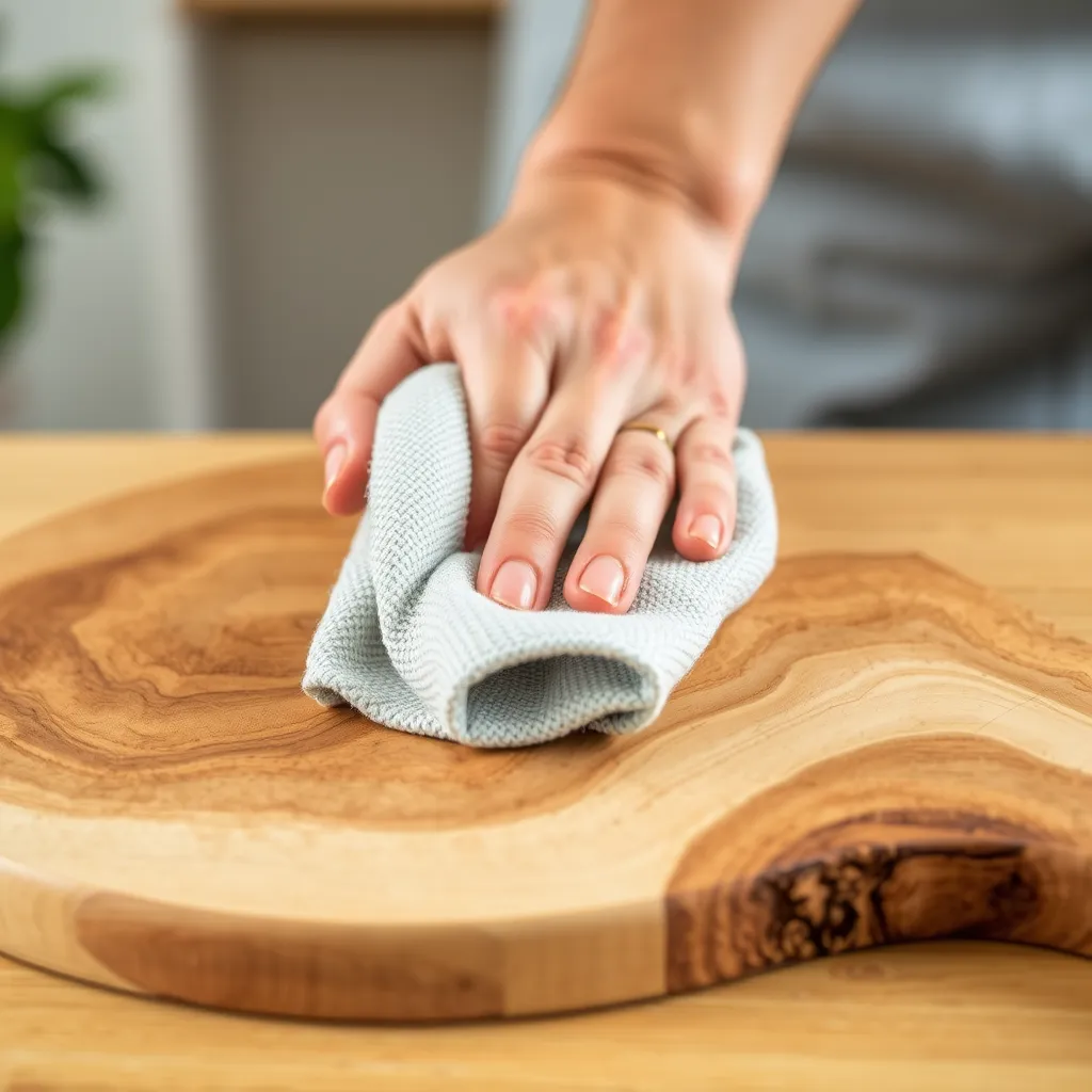 Cleaning a wooden surface with isopropyl alcohol before installing lights
