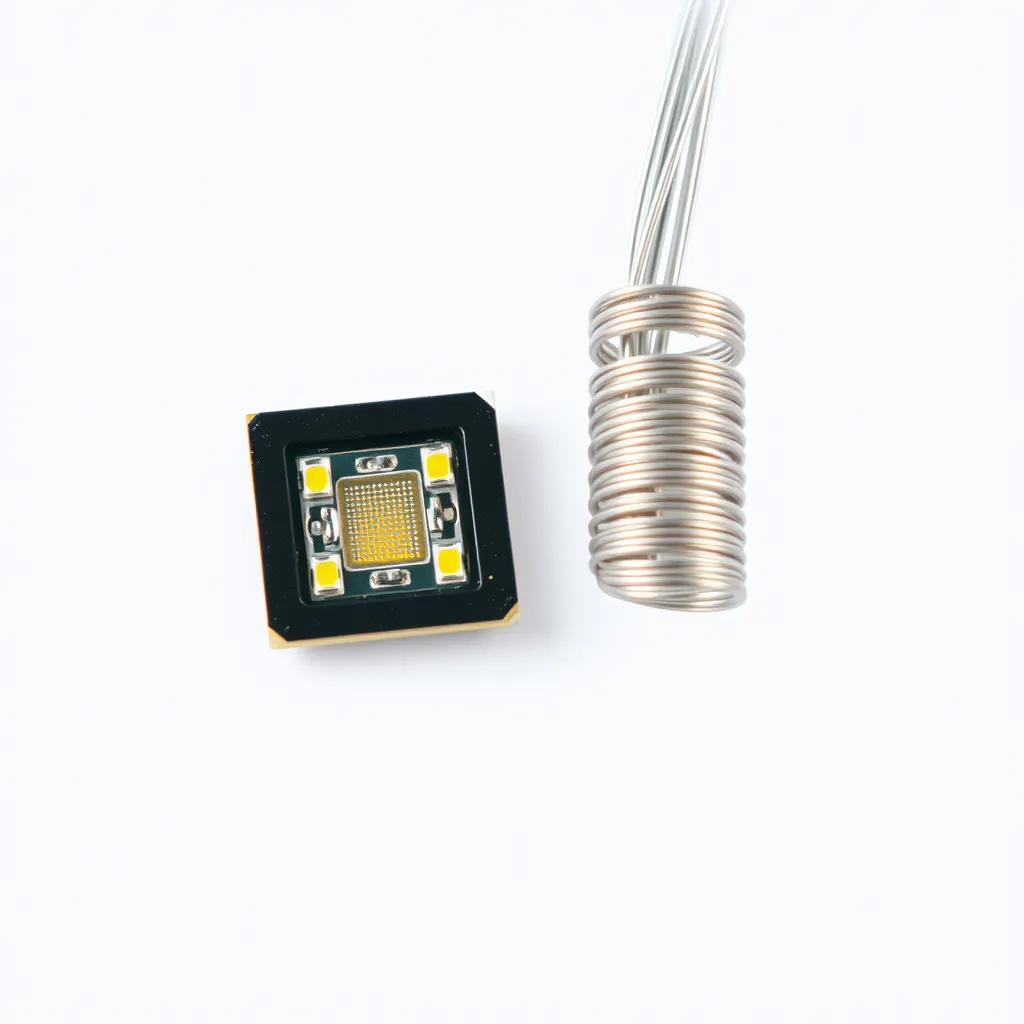 Internal view of LED chip and incandescent filament