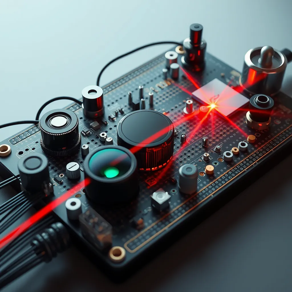 Laser beam being manipulated by mirrors and lenses on an optical bench