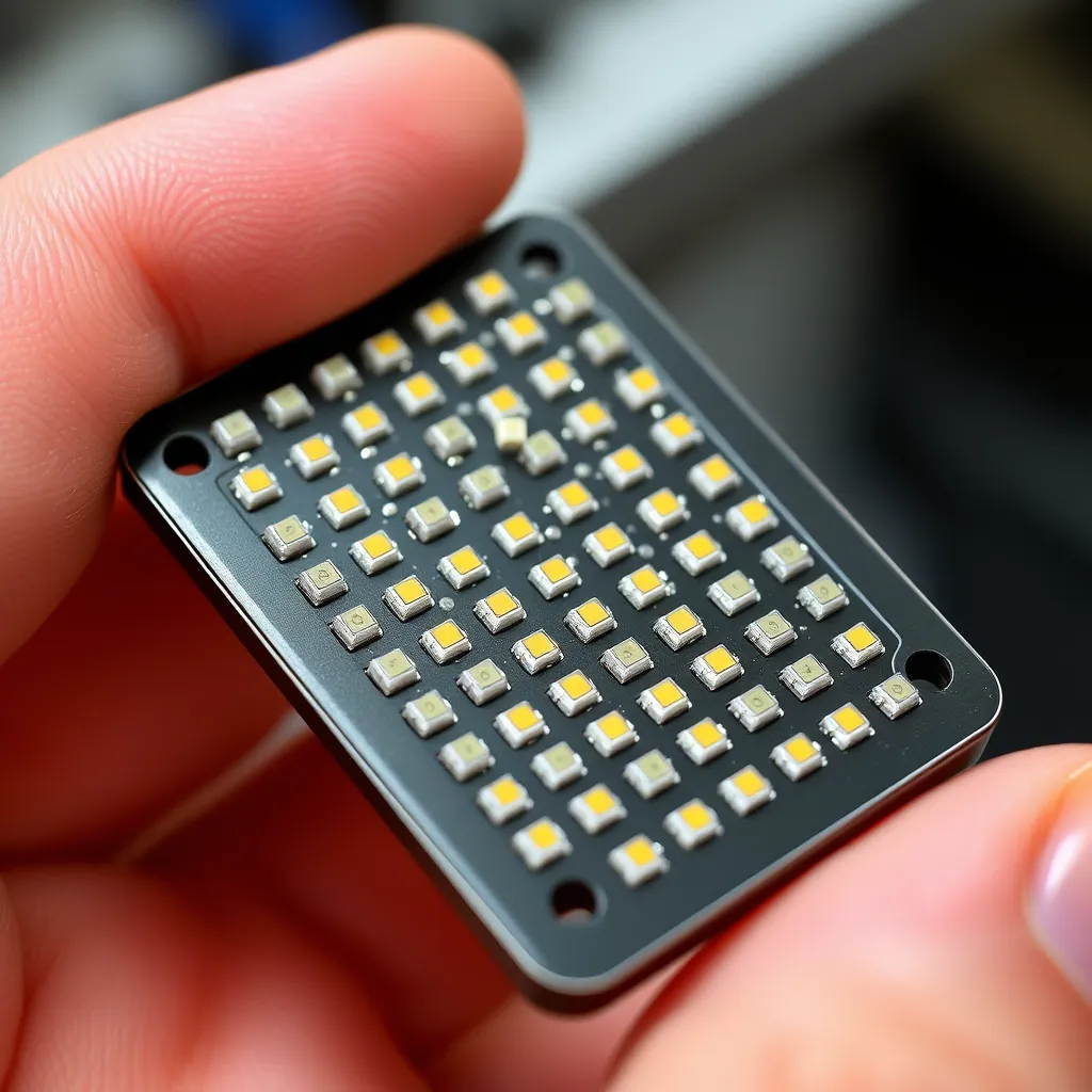 Microscopic view of mini-LED chips used in modern displays