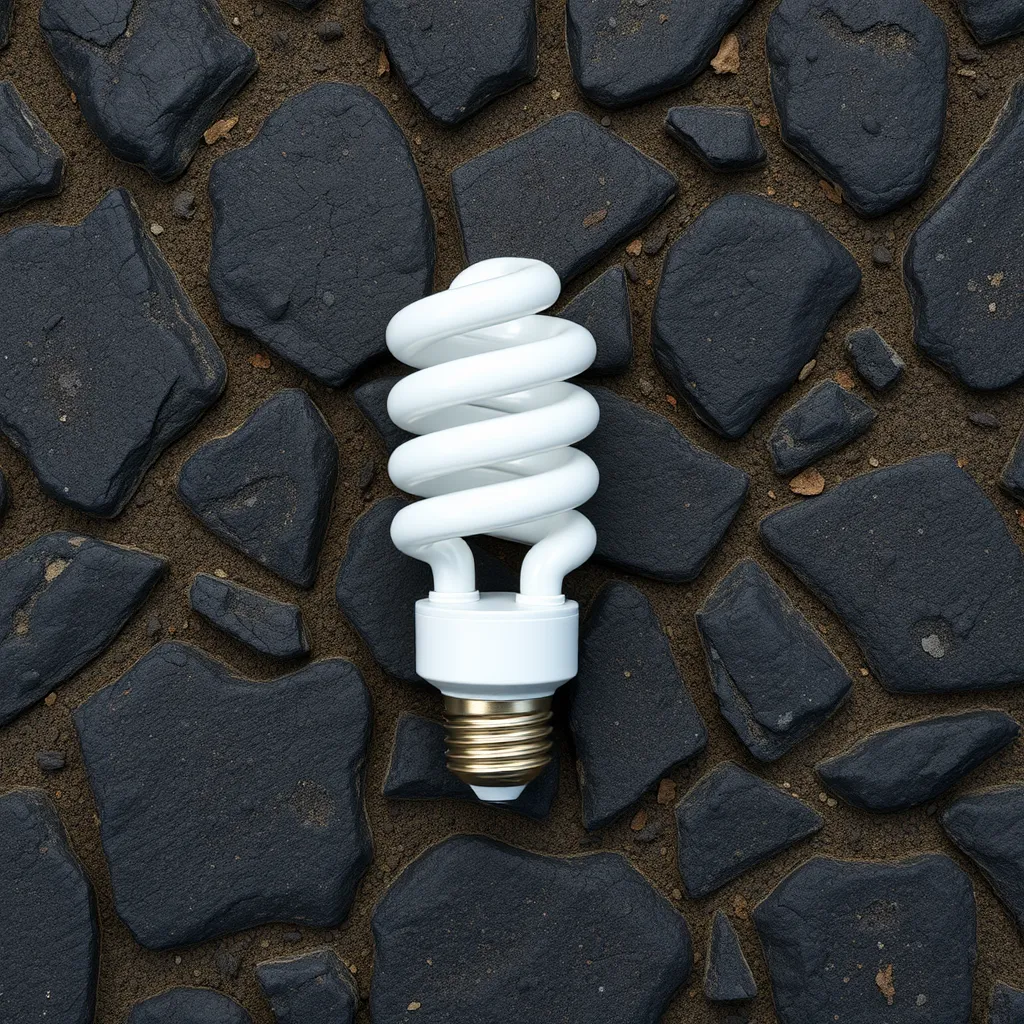 A single spiral-shaped compact fluorescent bulb on a dark textured background.