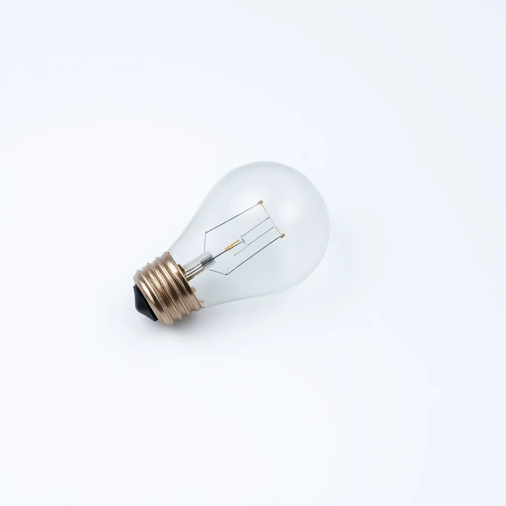 A traditional glass light bulb with a visible wire filament.