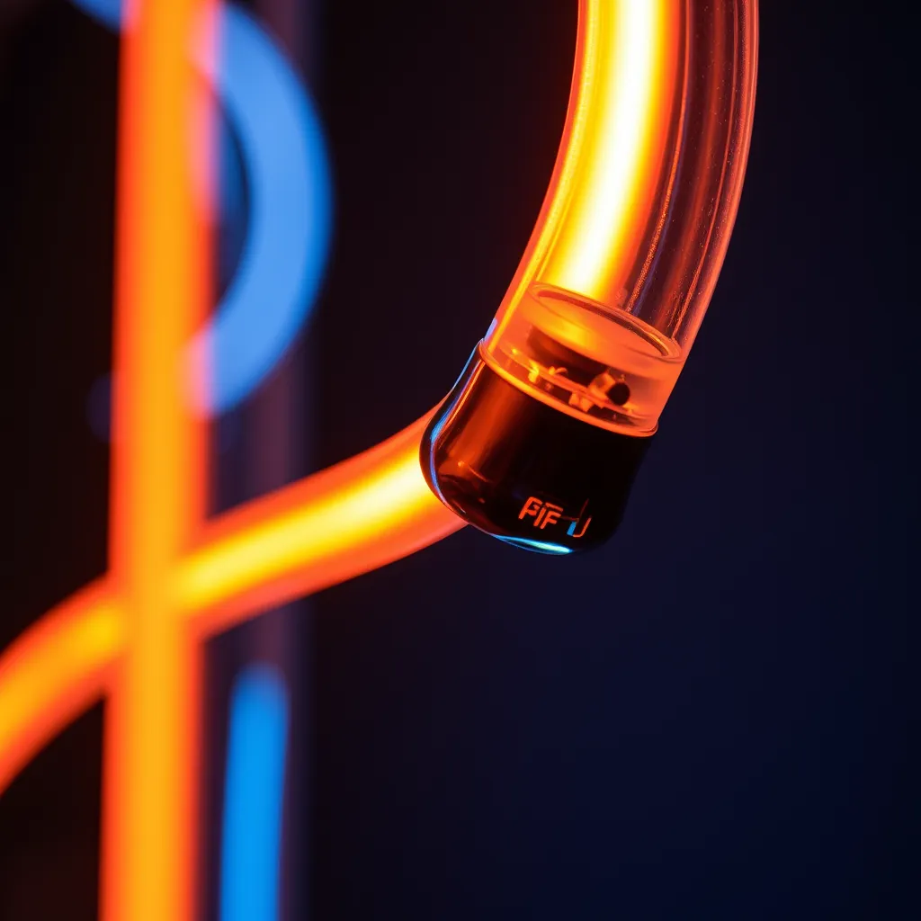 High-voltage glass neon tube showing electrode connection and gas fill