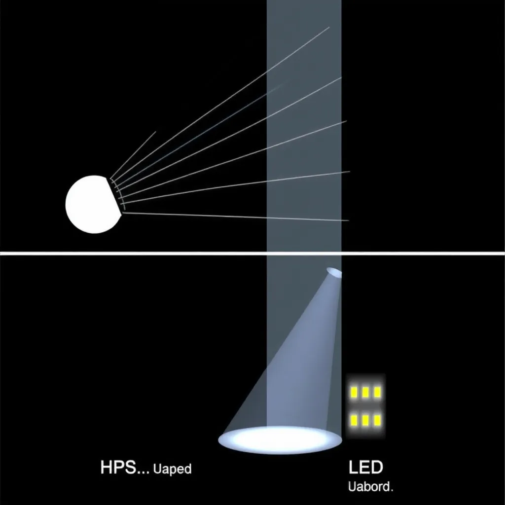 Comparison of light distribution patterns between HPS and LED fixtures