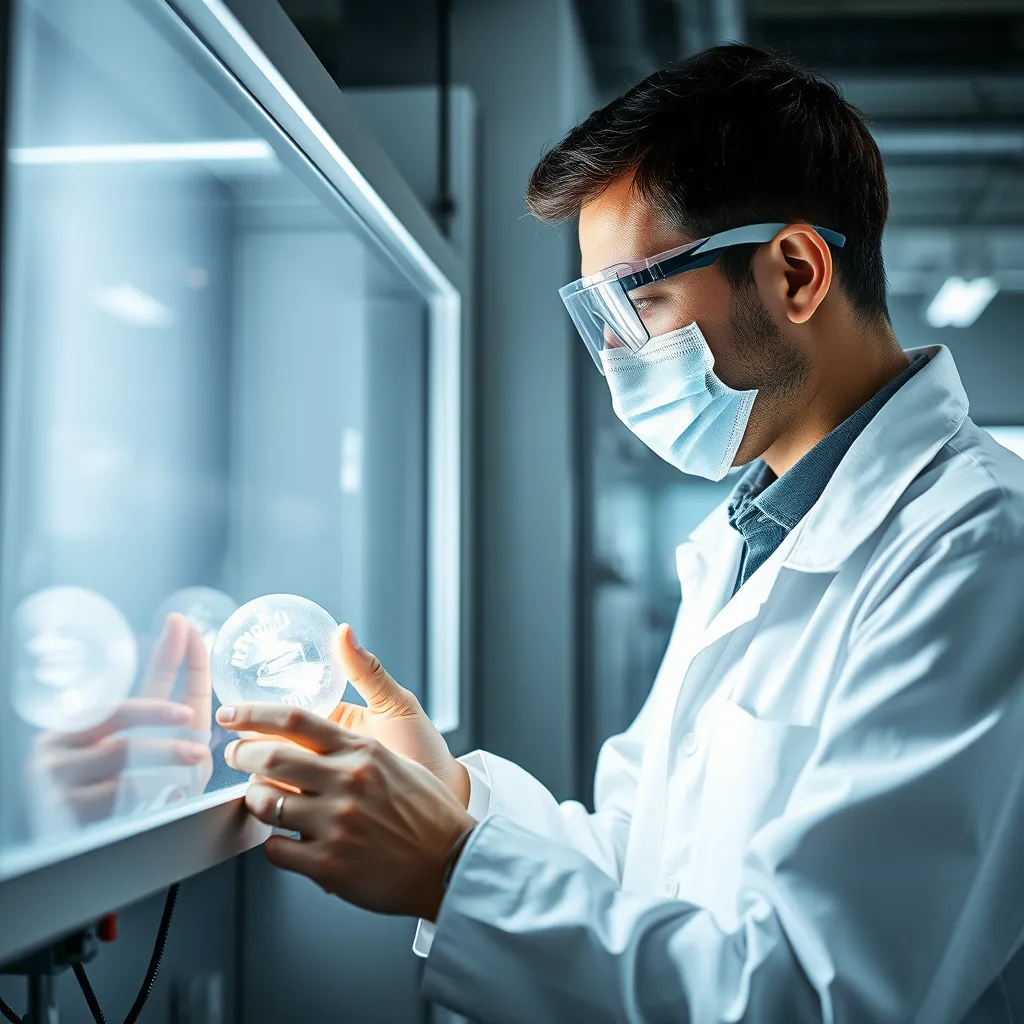 Electrical technician testing a lighting fixture in a safety laboratory