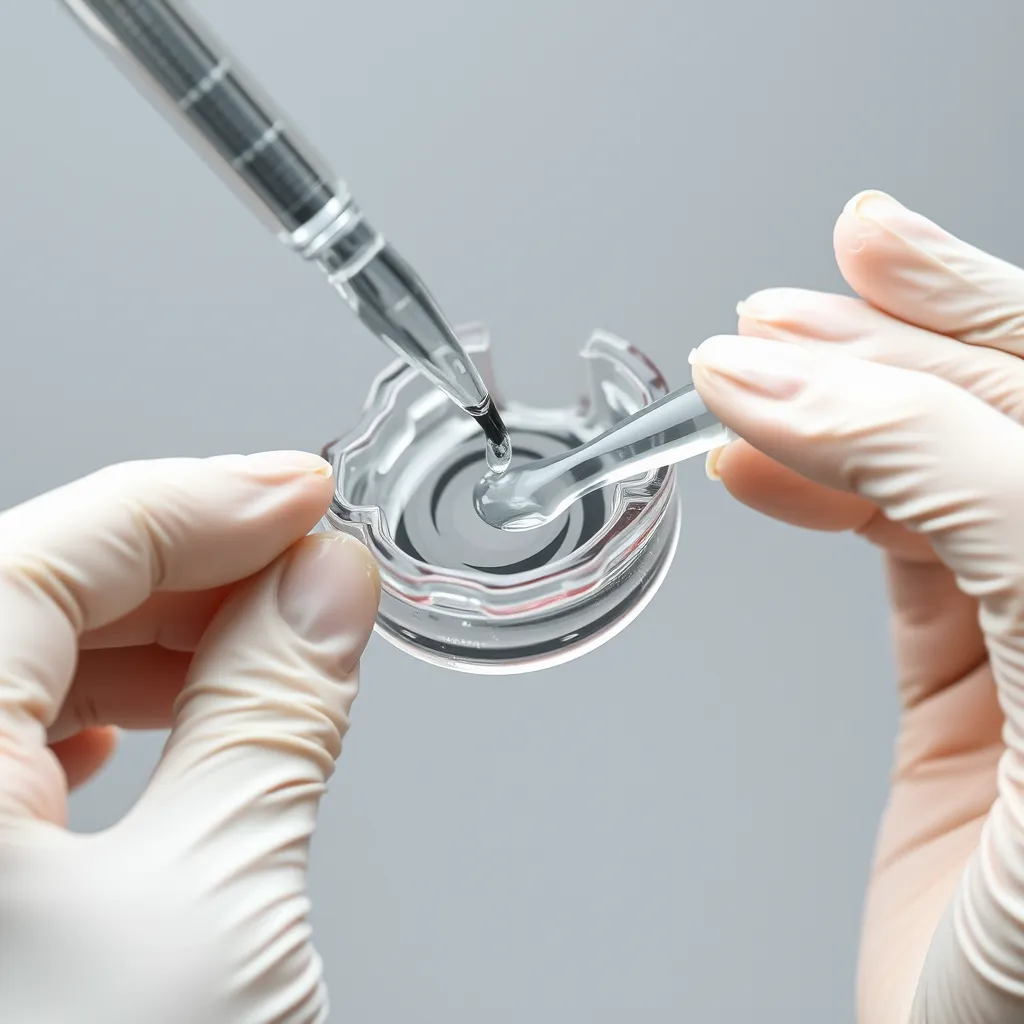 Person applying whitening gel to a dental tray