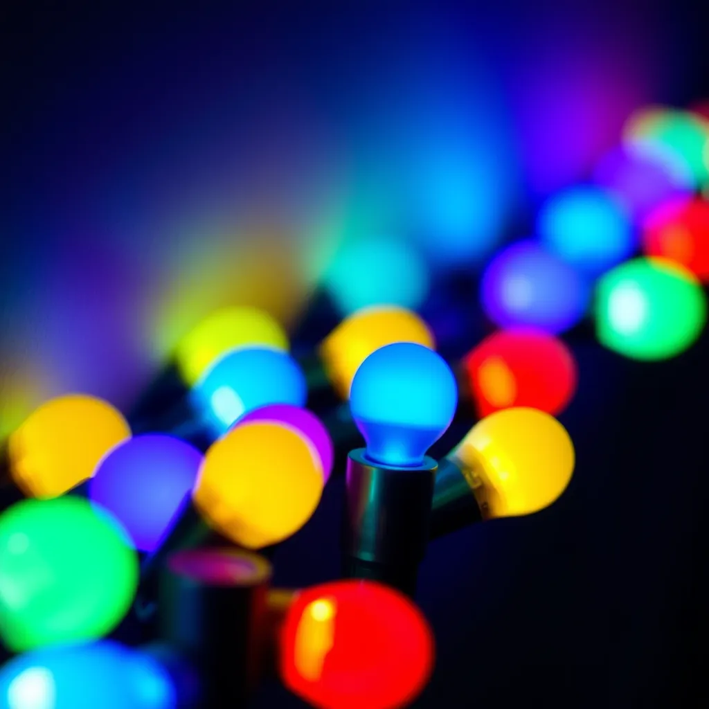 A line of glowing red, green, and blue LEDs on a black background.