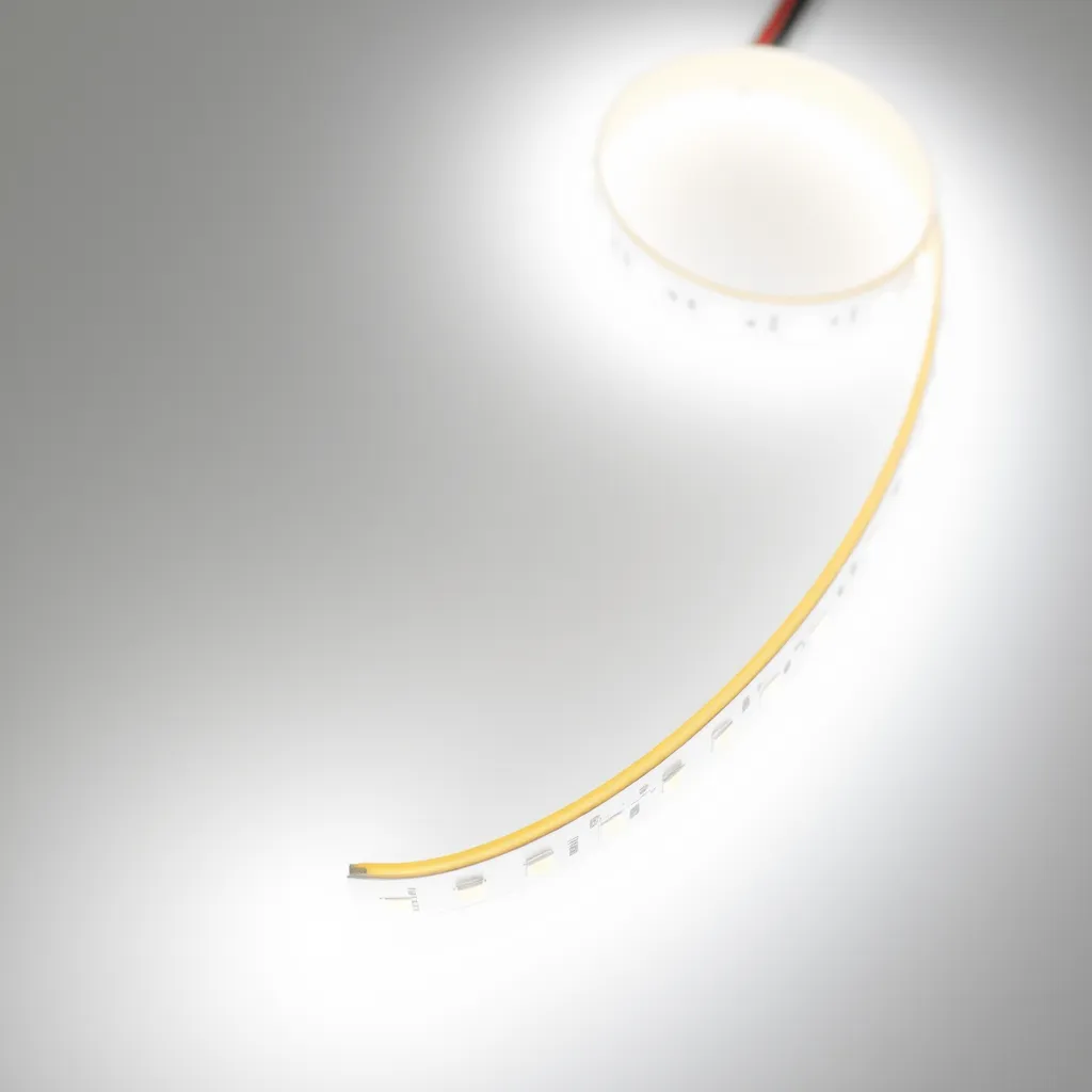 Flexible COB LED strip glowing in a continuous warm line