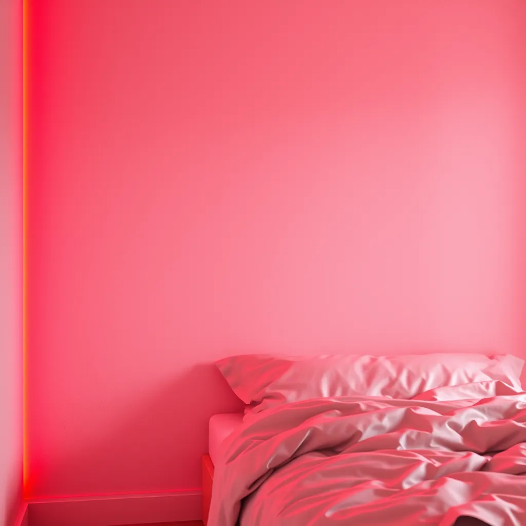 A strip of red LED lights providing accent lighting along a wall.