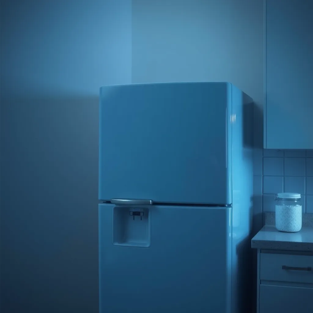 A large refrigerator standing next to a glowing kitchen light fixture